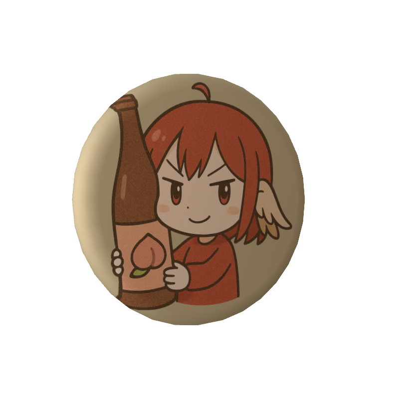 からくの缶バッジオリジナル桃酒ミニキャラの画像